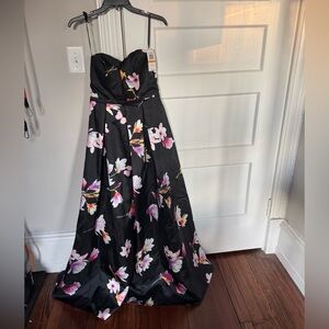 Sequin Hearts Black Strapless Floral Dress